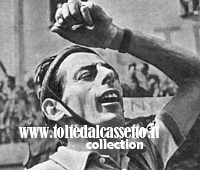 GIRO D'ITALIA 1952 - Fausto Coppi ha una smorfia di fatica subito dopo aver tagliato il traguardo della cronometro Erba-Como
