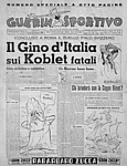 GUERIN SPORTIVO del 13 giugno 1950 - Con la solita vena ironica si titola su Gino Bartali che è arrivato secondo al Giro d'Italia dietro a Hugo Koblet. Lo svizzero fu il primo straniero nell'albo d'oro della corsa