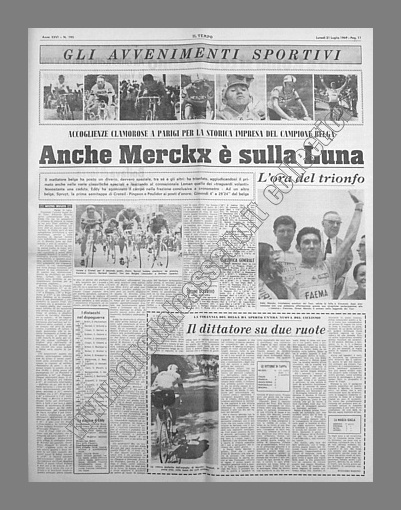 IL TEMPO del 21 luglio 1969 - Eddy Merckx vince il Tour de France. Nella classifica finale, il primo degli italiani  Felice Gimondi (4)