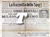 LA GAZZETTA DELLO SPORT del 20 marzo 1947 - Gino Bartali, solo nella bufera, vince la Milano-Sanremo. Ezio Cecchi ripreso a pochi chilometri dal traguardo