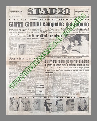 STADIO del 2 settembre 1951 - A Varese il parmense Gianni Ghidini  campione del mondo di ciclismo su strada, categoria dilettanti