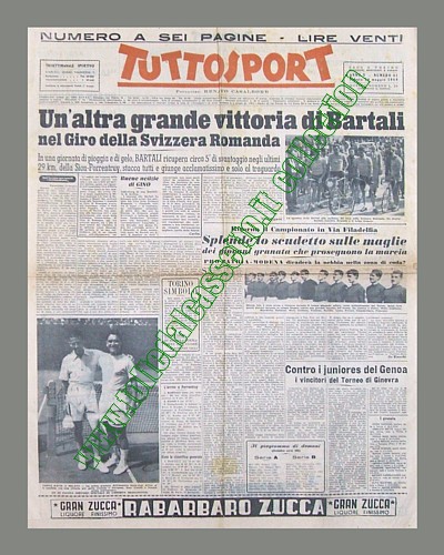 TUTTOSPORT del 14 maggio 1949 - Un'altra grande vittoria di Gino Bartali al Giro della Svizzera Romanda