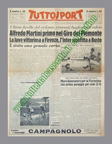 TUTTOSPORT del 16 ottobre 1950 - A conclusione della stagione ciclistica, Alfredo Martini vince il Giro del Piemonte