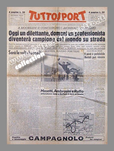 TUTTOSPORT del 19 agosto 1950 - Sul circuito di Moorslede si concludono i campionati mondiali di ciclismo