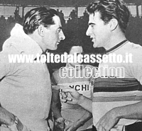Fausto Coppi e l'australiano Patterson, all'epoca campione mondiale d'inseguimento su pista Fausto Coppi e l'australiano Patterson, all'epoca campione mondiale d'inseguimento su pista