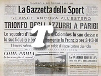 LA GAZZETTA DELLO SPORT del 5 aprile 1948 - In prima pagina il trionfo azzurro a Parigi (stadio di Colombes) dove la Nazionale di calcio batte quella francese per 3-1