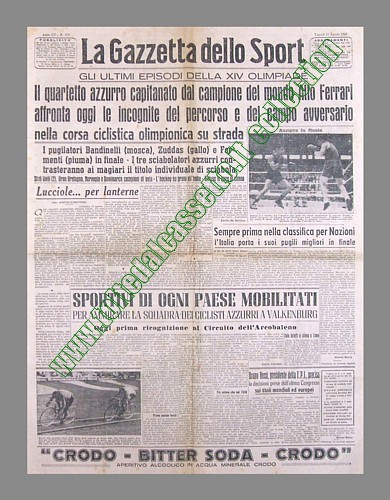 Gazzetta Dello Sport Du 5 Août 1959 - Ferrari, Coupe Davis, Canottieri Pallanza