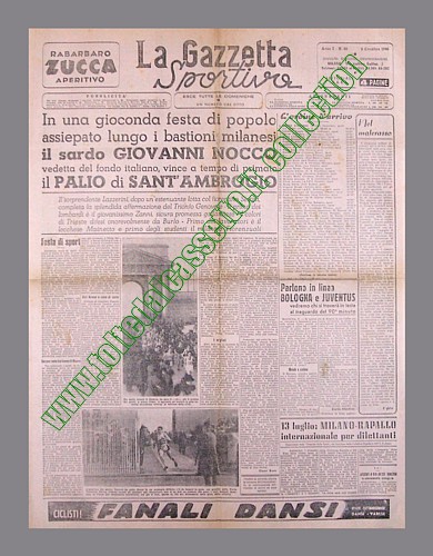 LA GAZZETTA SPORTIVA dell'8 dicembre 1946 - Giovanni Nocco vince il Palio di Sant'Ambrogio