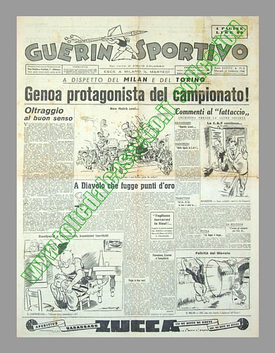 GUERIN SPORTIVO del 24 febbraio 1948 - La CAF sentenzia che l'incontro Bari-Genoa va ripetuto. Genoa comunque protagonista del campionato