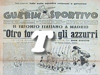GUERIN SPORTIVO del 29 marzo 1949 - Prima pagina interamente dedicata alla strepitosa vittoria della Nazionale italiana di calcio che a Madrid batte la Spagna per 3-1