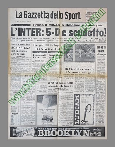 LA GAZZETTA DELLO SPORT del 3 maggio 1971 - L'Inter batte il Foggia 5-0 e conquista in anticipo il suo 11° scudetto