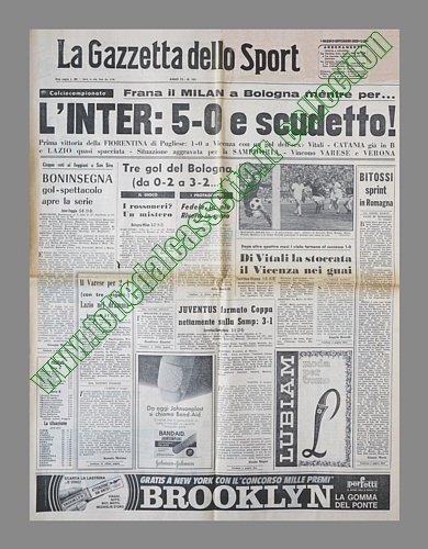 LA GAZZETTA DELLO SPORT del 3 maggio 1971 - L'Inter batte il Foggia 5-0 e conquista in anticipo il suo 11 scudetto