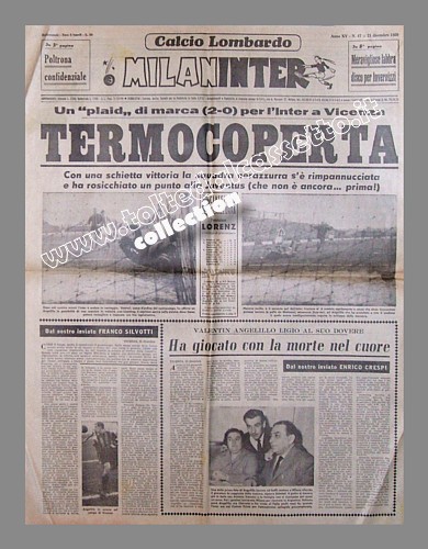 MILANINTER (Calcio Lombardo) del 21 dicembre 1959 - L'Inter vince 2-0 a Vicenza e rosicchia un punto alla Juventus