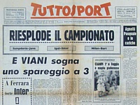 TUTTOSPORT del 28 aprile 1961 - Riprende il campionato con la classifica modificata a tavolino. L'Inter va a giocare a Ferrara con la Spal. L'allenatore Helenio Herrera, di ritorno dalla Germania, annuncia di avere ingaggiato Uwe Seeler...