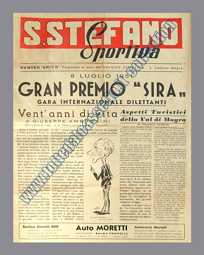 S.STEFANO SPORTIVA dell'8 luglio 1951 - L'Unione Sportiva di S.Stefano Magra festeggia i 20 anni di vita e presenta il "Gran Premio Sira", gara internazionale di ciclismo dilettanti...