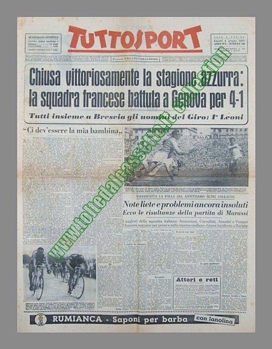 TUITTOSPORT del 4 giugno 1951 - A Genova la Nazionale italiana di calcio chiude vittoriosamente la stagione battendo la Francia per 4-1