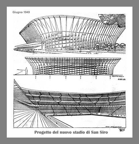 TUTTOSPORT del 10 giugno 1949 - Disegni del progetto del nuovo stadio di San Siro realizzato dall'Ing. Calzolari